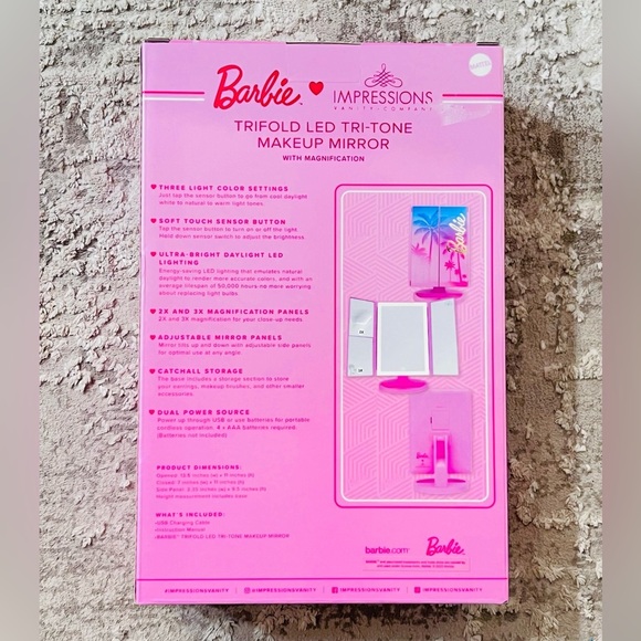 Barbie Trifold LED Tri-Tone Makeup Mirror with Magnification - Picture 5 of 6